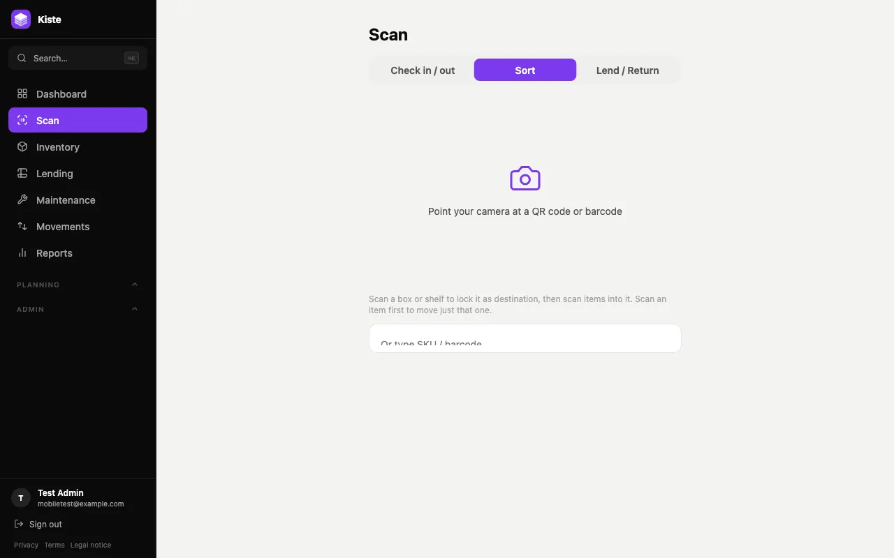 Scan page in Sort mode
